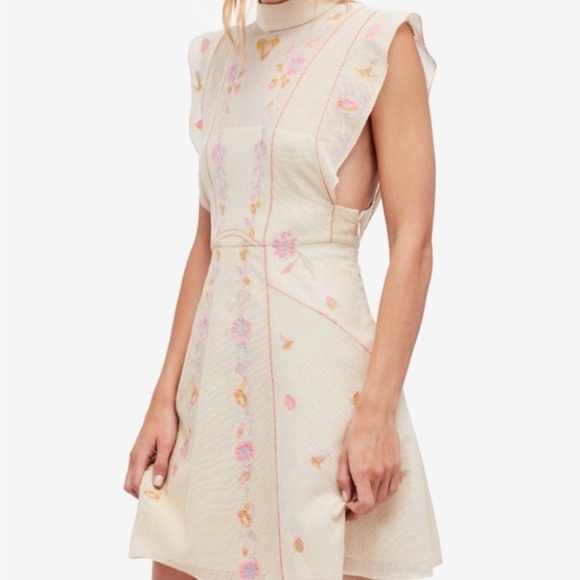 Free People Dresses & Skirts - Free People High Neck Embroidered Mesh Dress Sz 4
